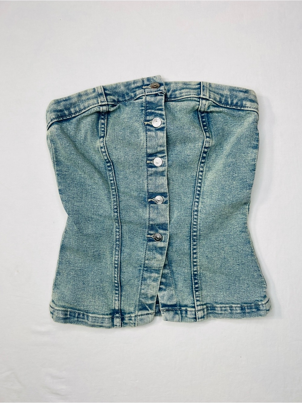 H&M Light Blue Strapless Denim Corset Top